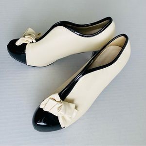 Women's Size 43 Black & Cream Bow Pump Heels Vintage Pin Up